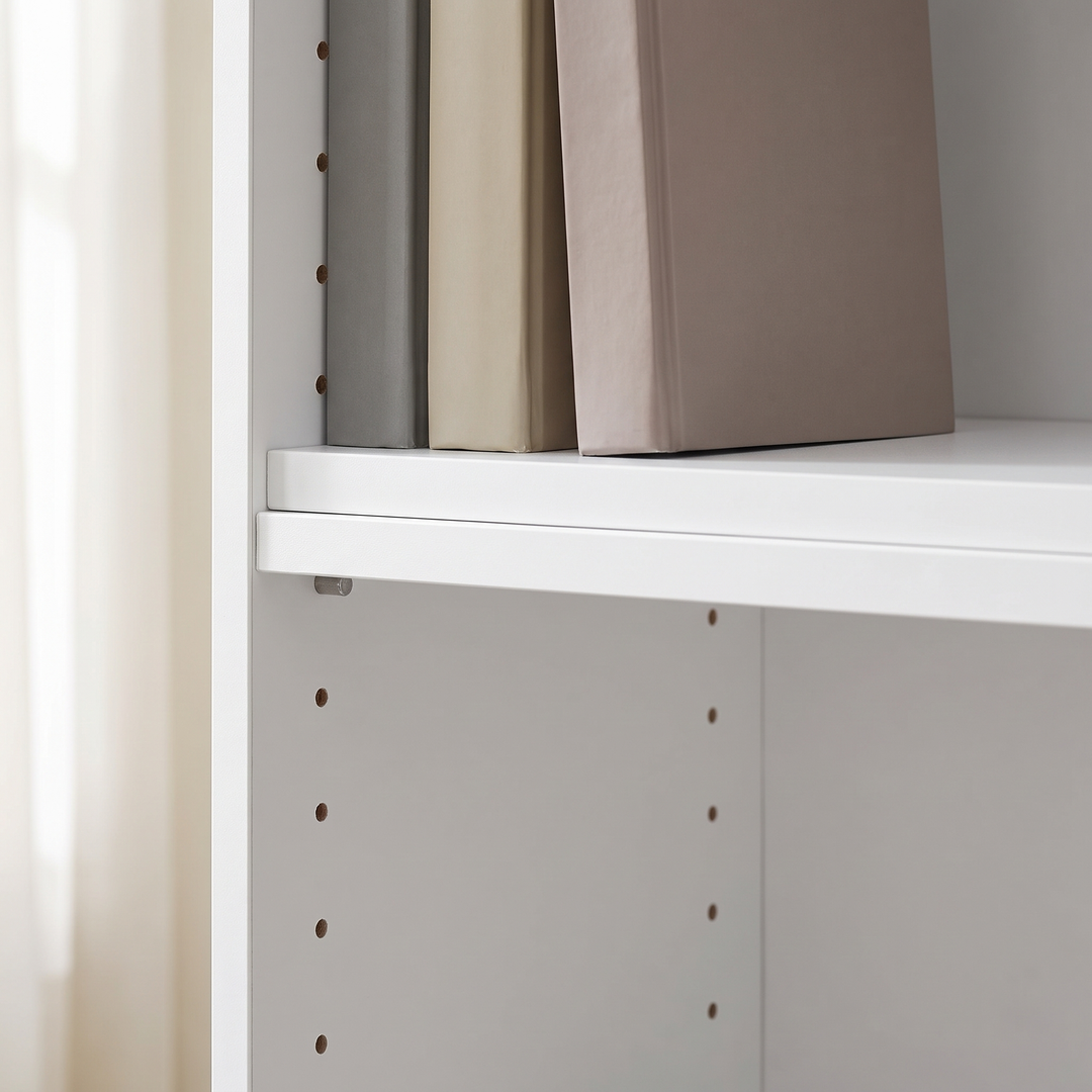 Slim white 6-tier bookcase