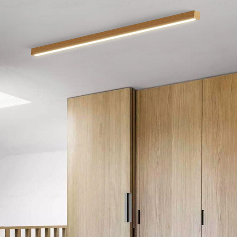 Slim wooden linear LED ceiling light