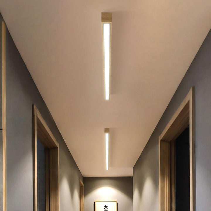 Slim wooden linear LED ceiling light