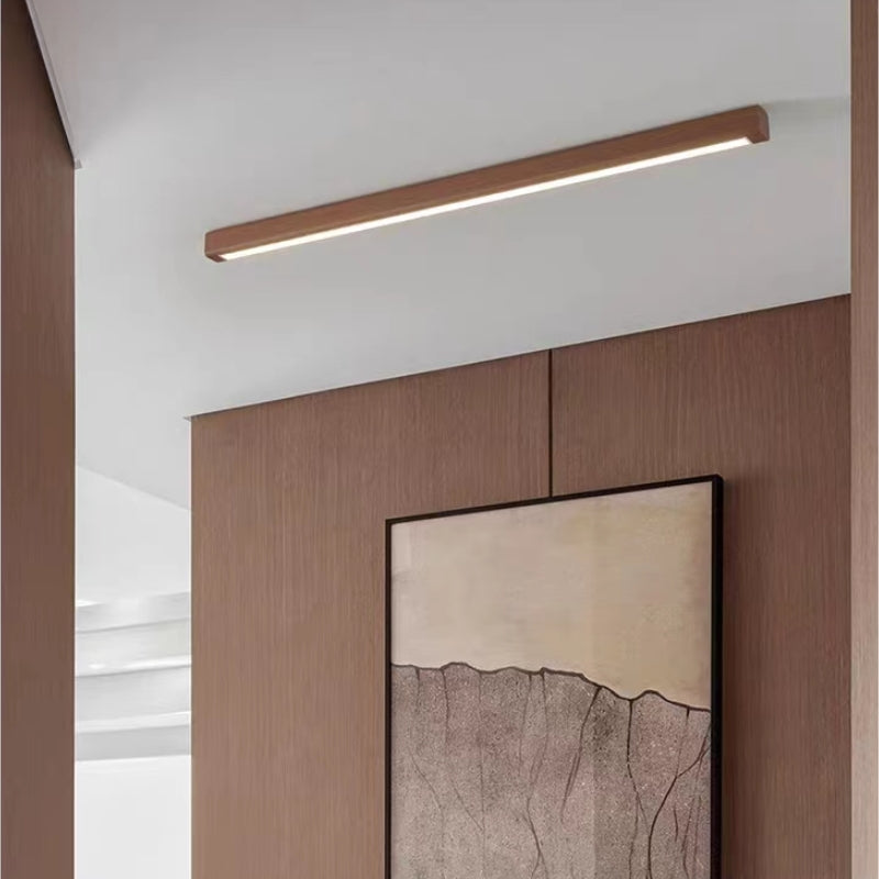 Slim wooden linear LED ceiling light