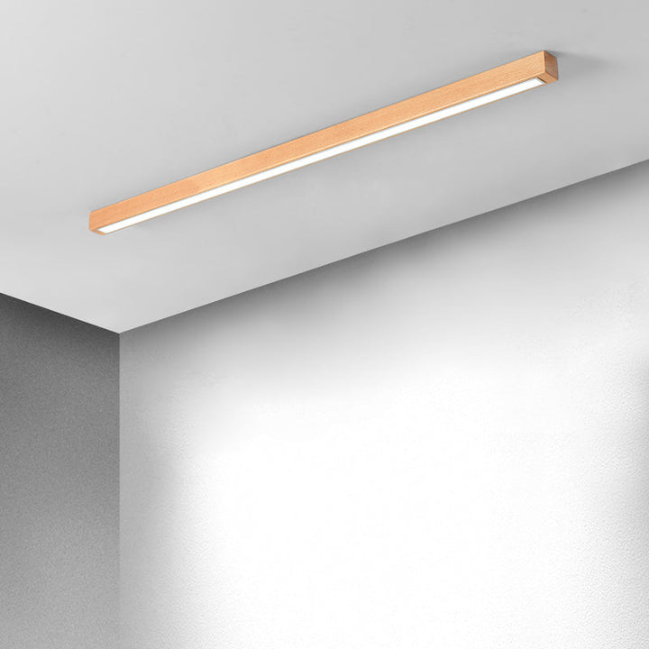 Slim wooden linear LED ceiling light