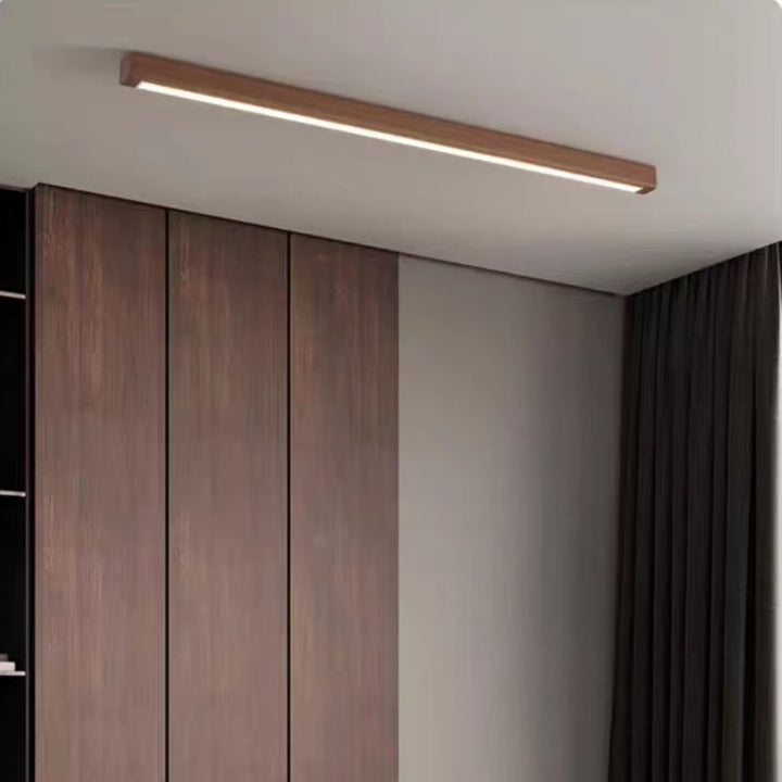 Slim wooden linear LED ceiling light
