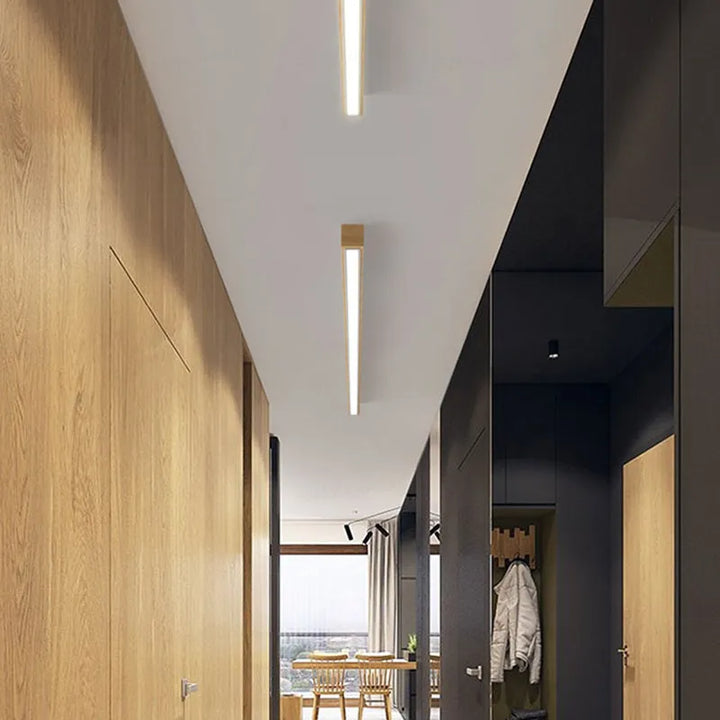 Slim wooden linear LED ceiling light