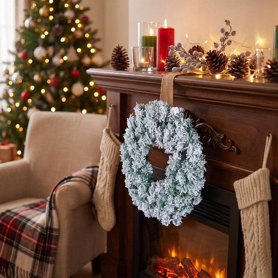 Snow-flocked pine Christmas wreath