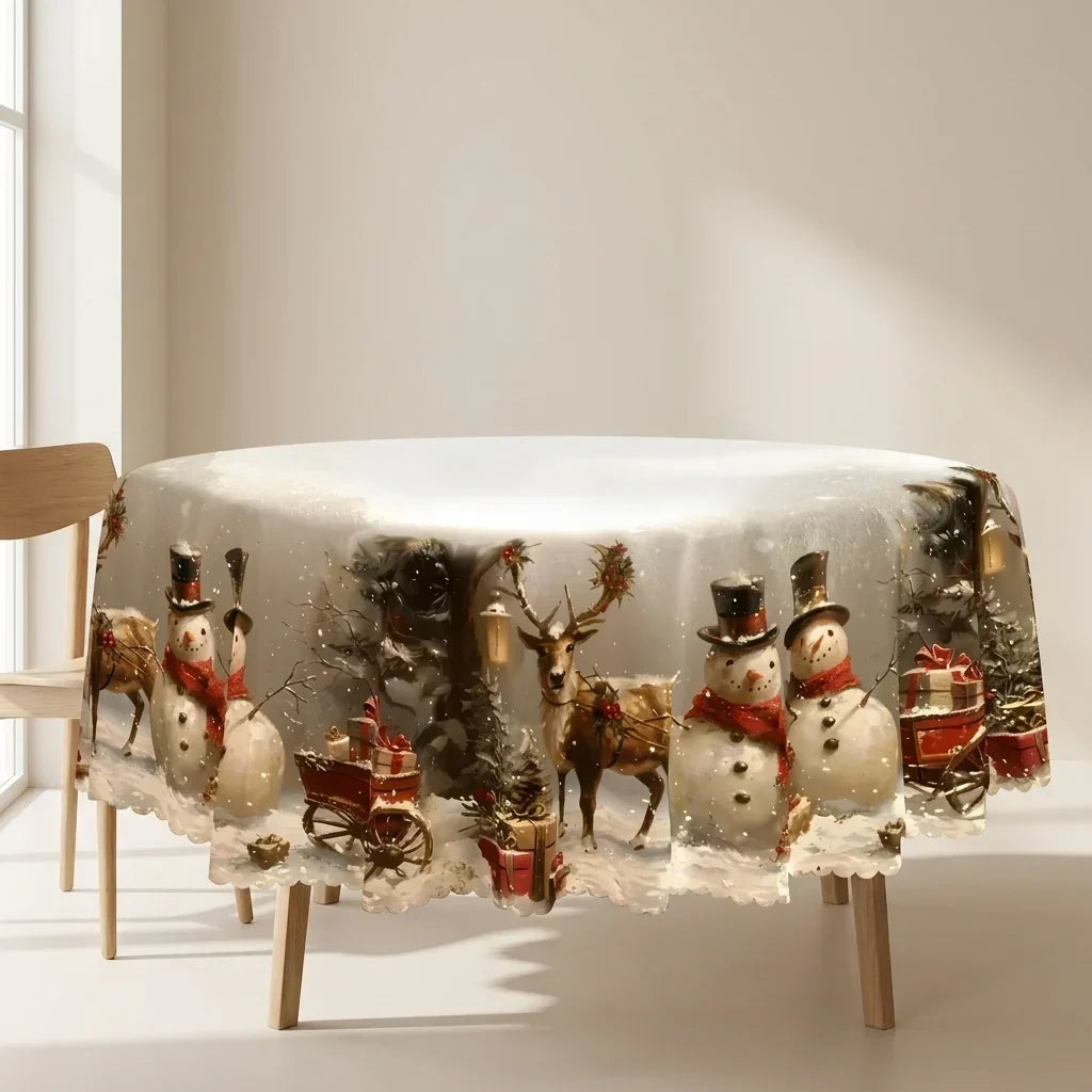 Snowman and reindeer Christmas tablecloth