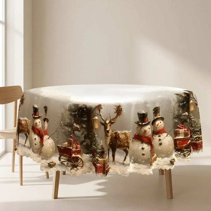 Snowman and reindeer Christmas tablecloth