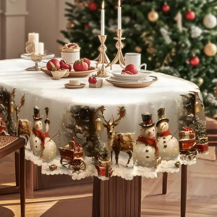 Snowman and reindeer Christmas tablecloth