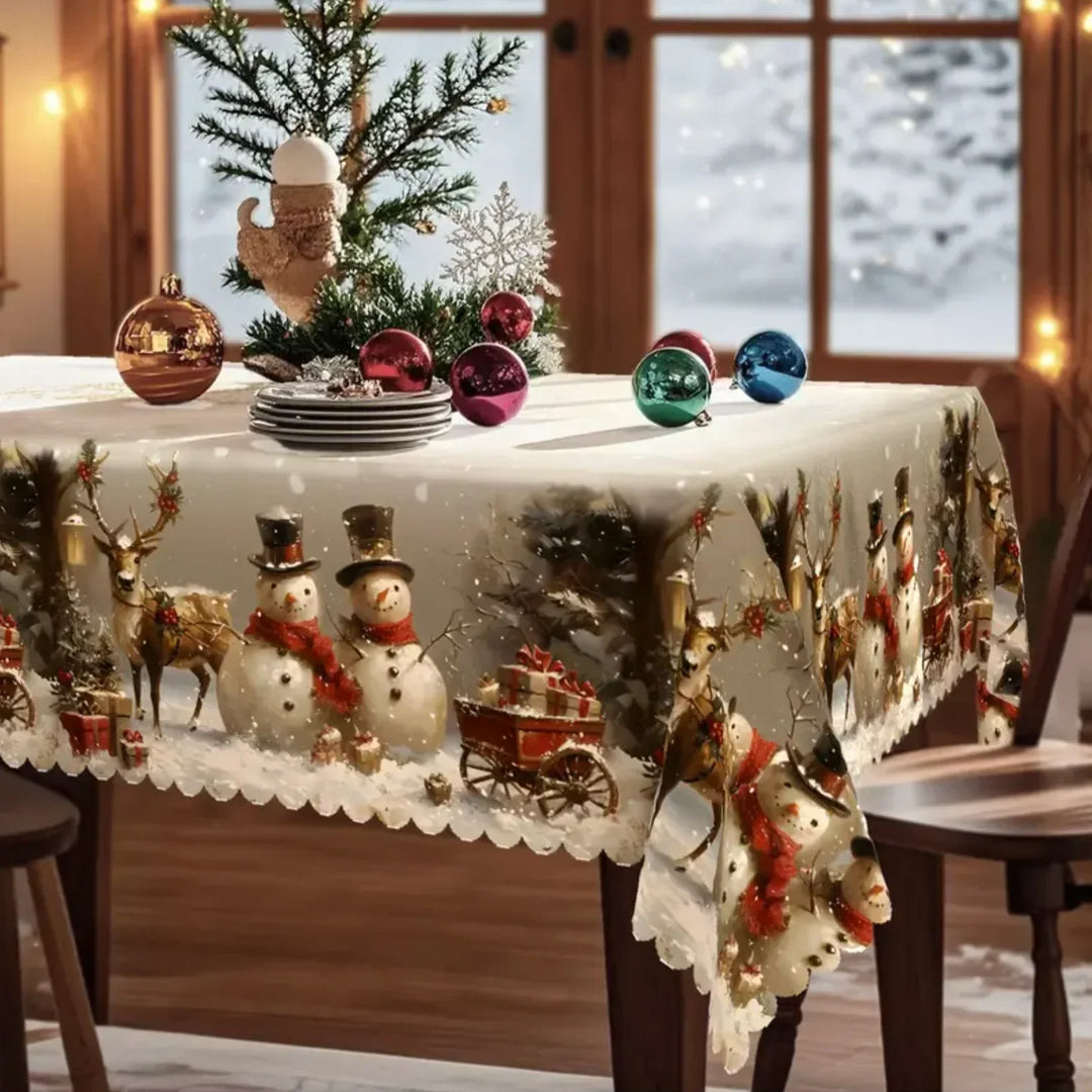 Snowman and reindeer Christmas tablecloth