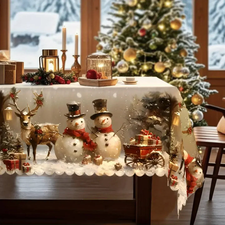 Snowman and reindeer Christmas tablecloth