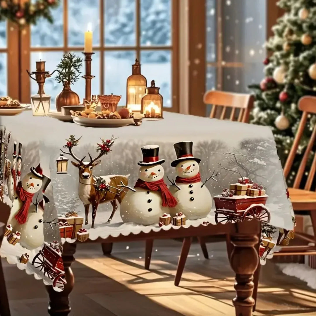 Snowman and reindeer Christmas tablecloth