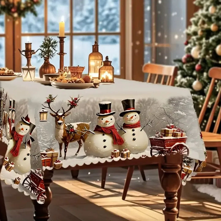 Snowman and reindeer Christmas tablecloth