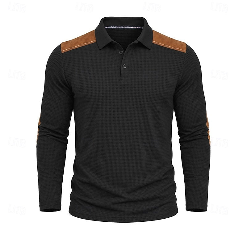 Men's Long-Sleeve Colour-Block Summer Polo Shirt – image 11