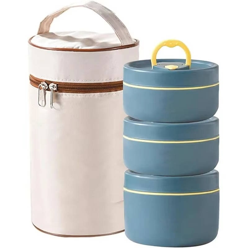 Stackable insulated lunch pots with carry bag