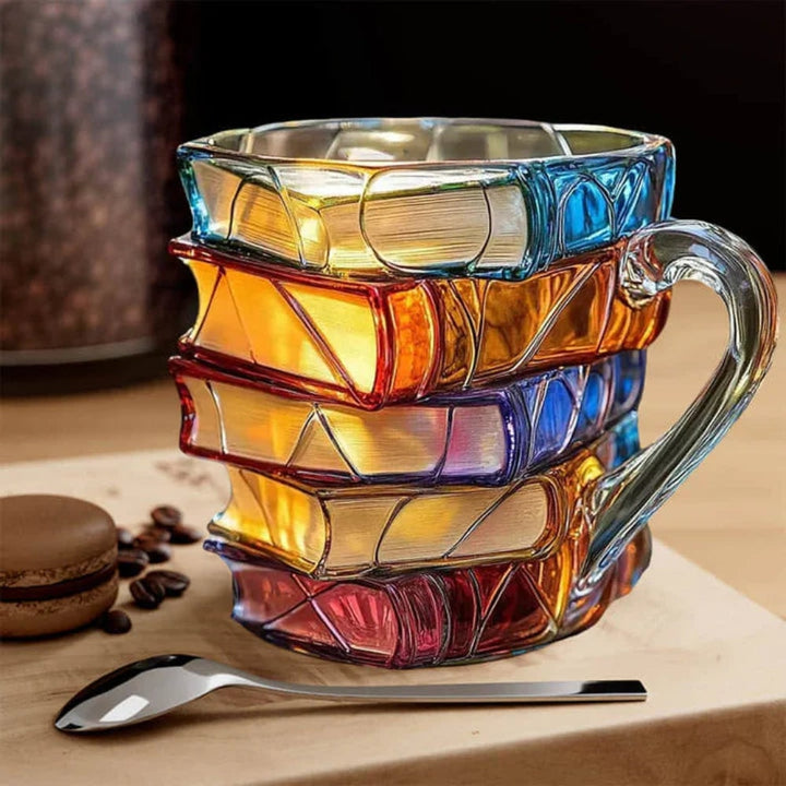 Stacked books borosilicate glass mug