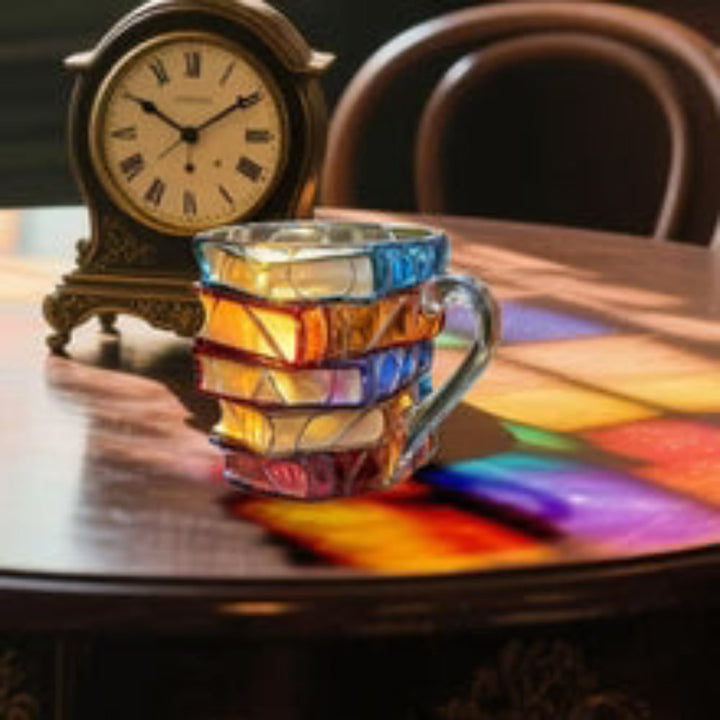Stacked books borosilicate glass mug