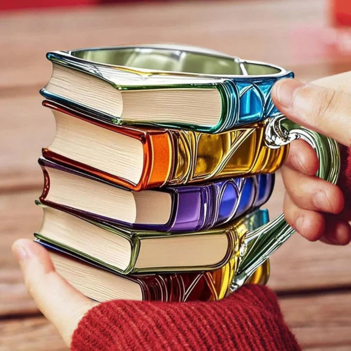 Stacked books borosilicate glass mug