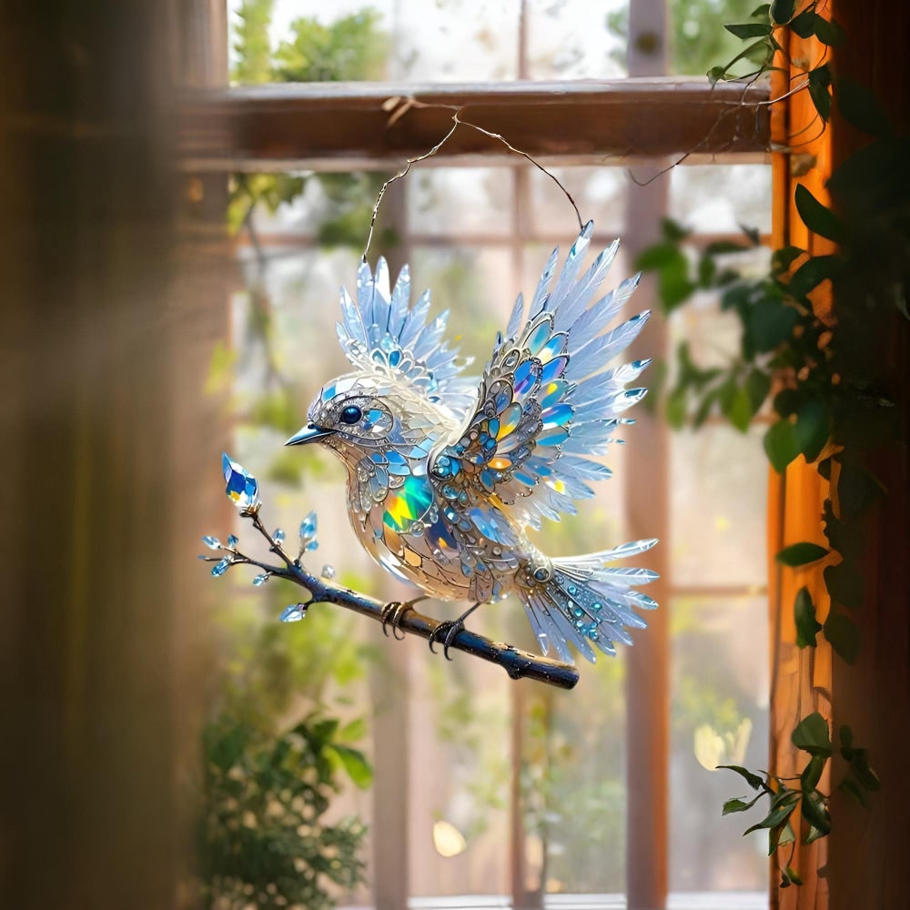 Stained-glass style bird window suncatcher