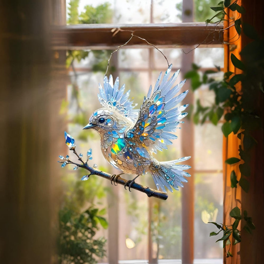 Stained-glass style bird window suncatcher