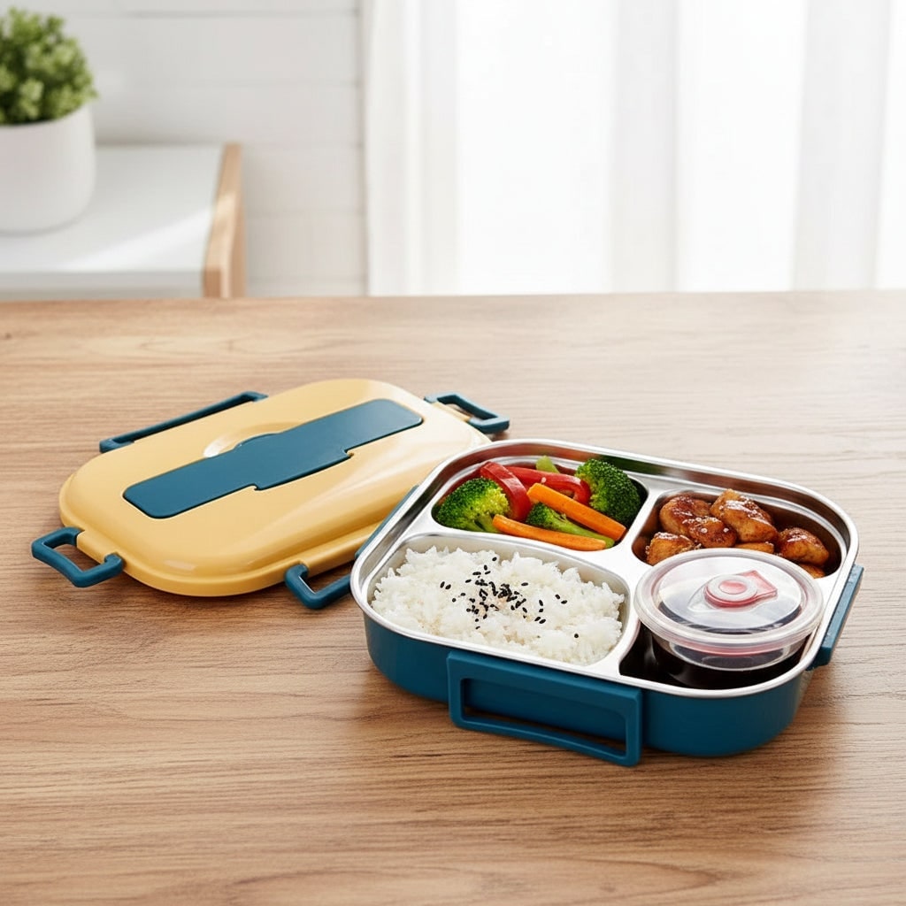 Stainless steel bento box with lidded bowl