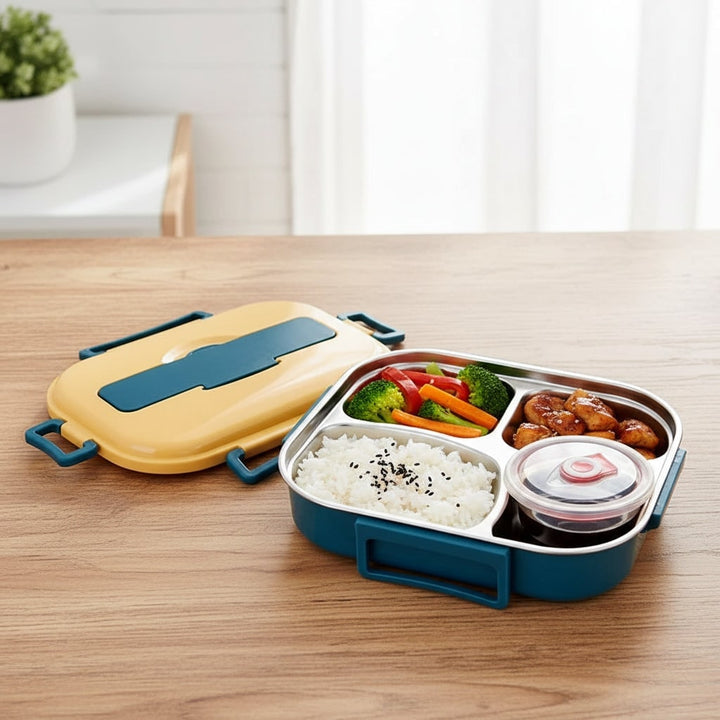 Stainless steel bento box with lidded bowl