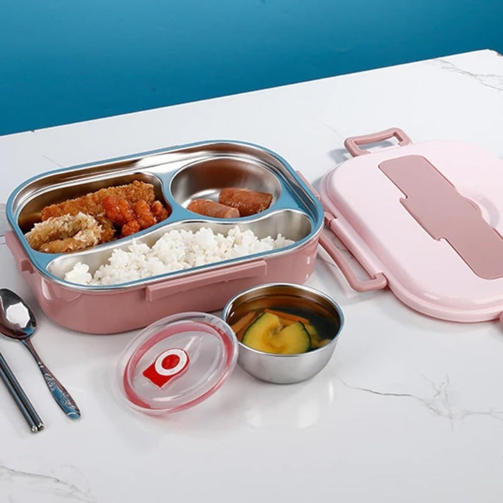 Stainless steel bento box with lidded bowl