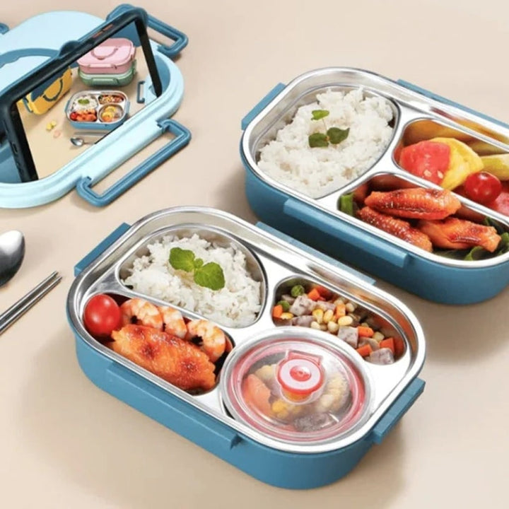 Stainless steel bento box with lidded bowl