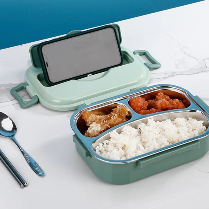 Stainless steel bento box with lidded bowl
