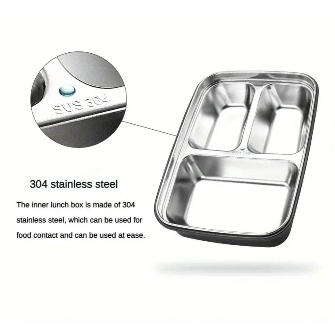 Stainless steel bento lunch box with phone stand lid