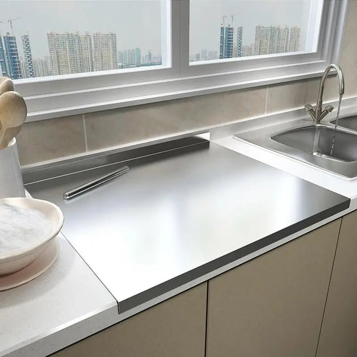 Stainless steel worktop chopping board with lip
