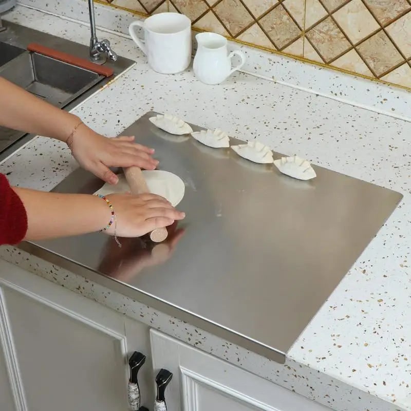 Stainless steel worktop chopping board with lip