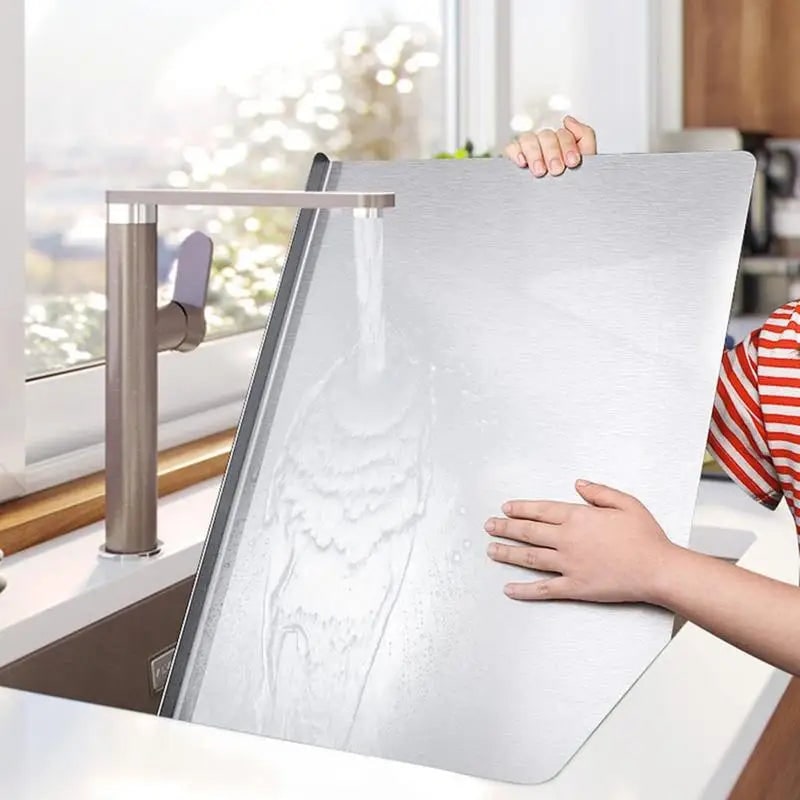 Stainless steel worktop chopping board with lip