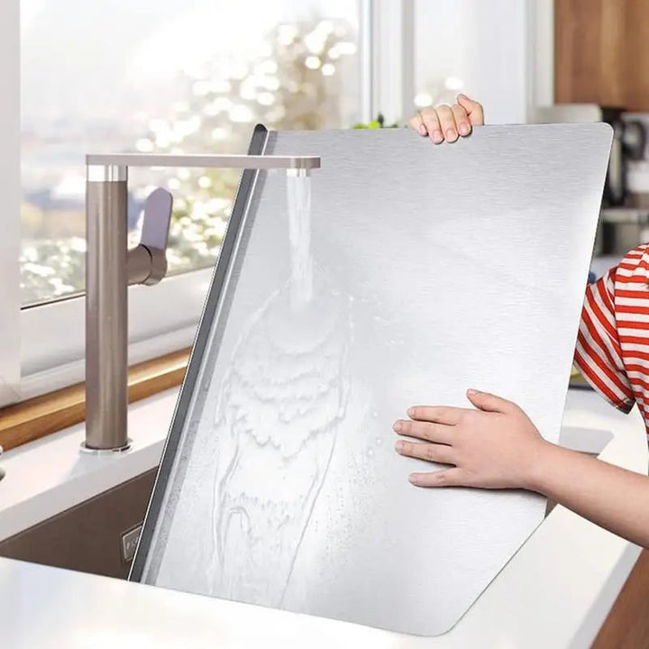 Stainless steel worktop chopping board with lip