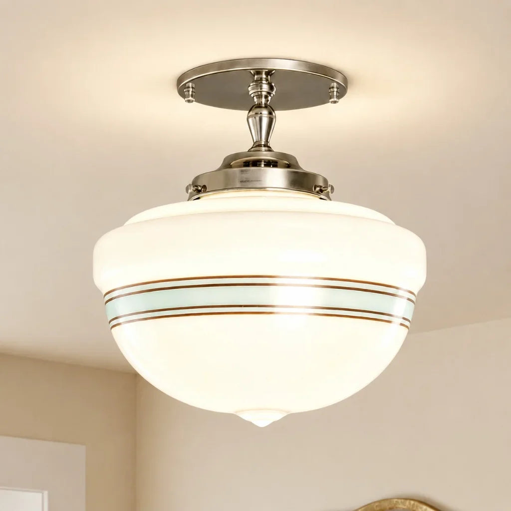 Striped Milk Glass Globe Ceiling Light
