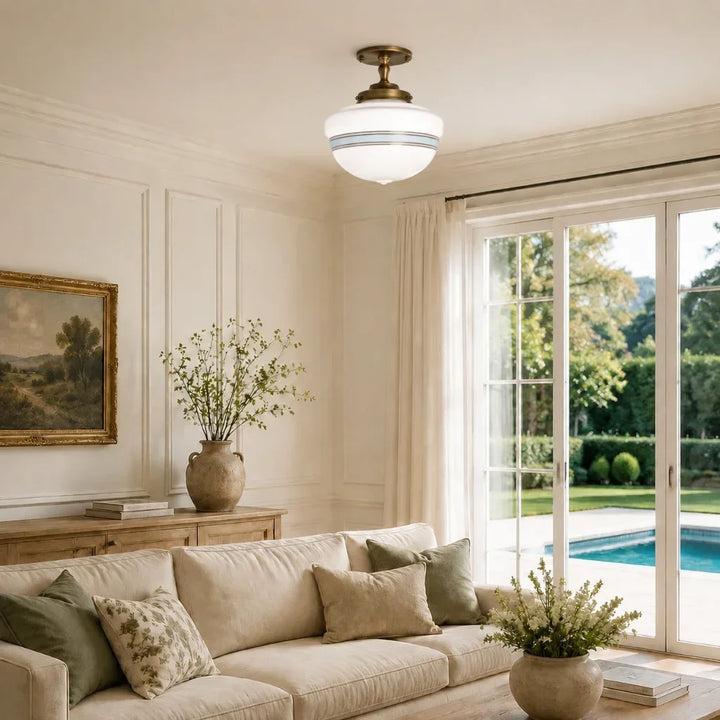 Striped Milk Glass Globe Ceiling Light