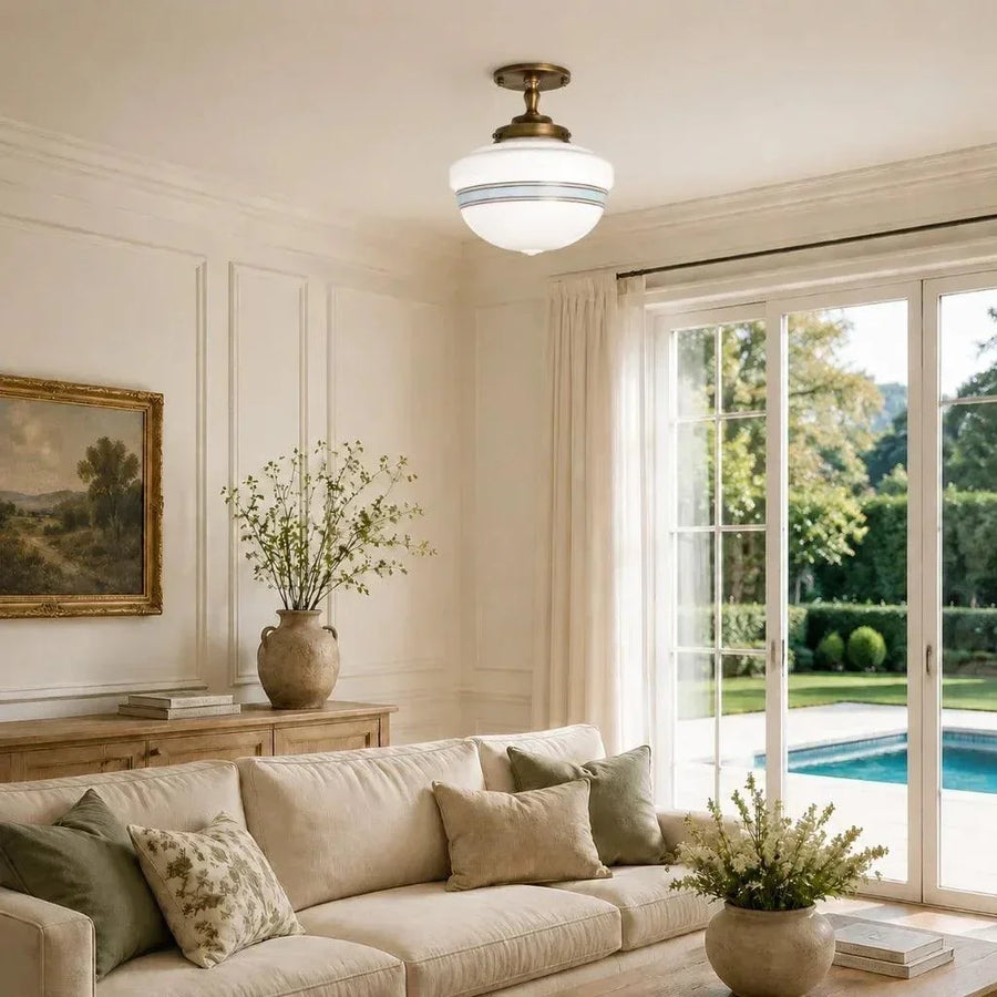 Striped Milk Glass Globe Ceiling Light
