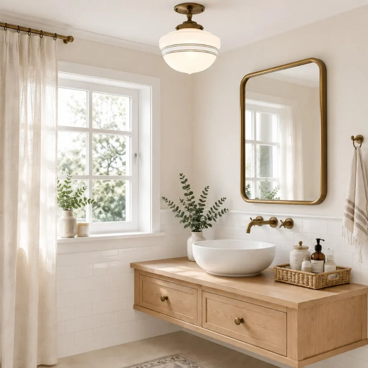 Striped Milk Glass Globe Ceiling Light