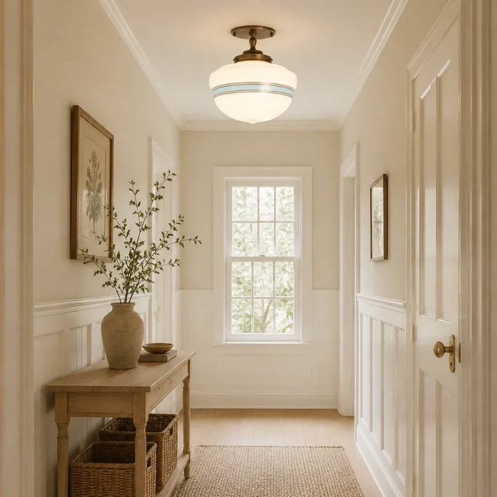 Striped Milk Glass Globe Ceiling Light