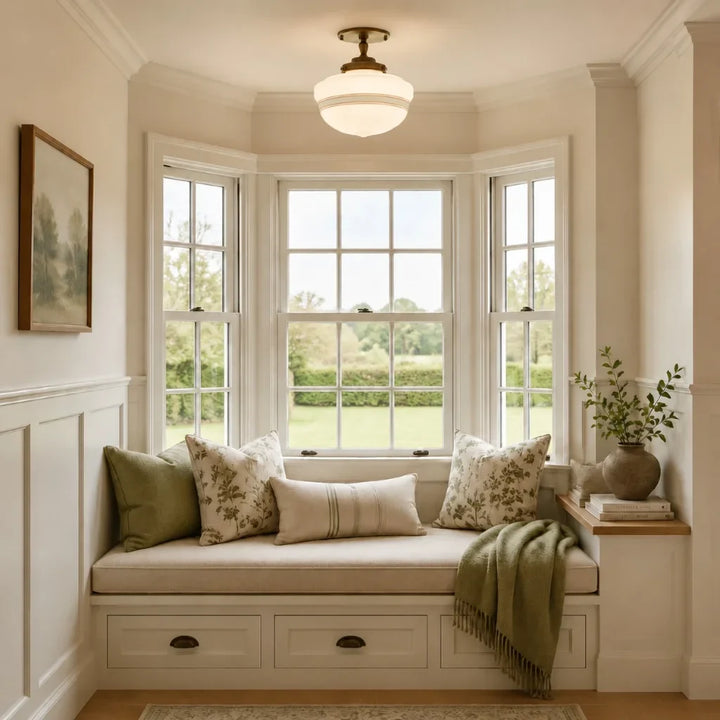 Striped Milk Glass Globe Ceiling Light