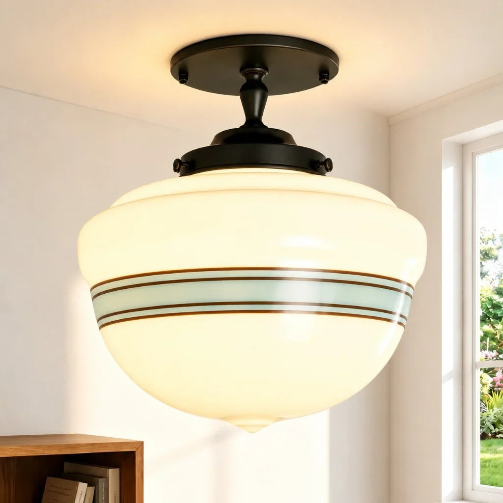 Striped Milk Glass Globe Ceiling Light