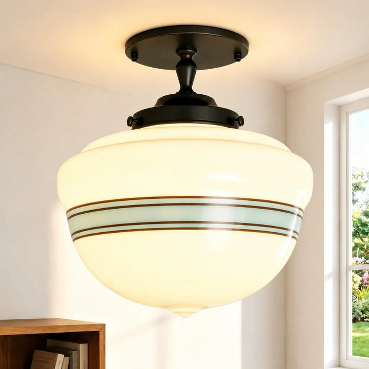 Striped Milk Glass Globe Ceiling Light