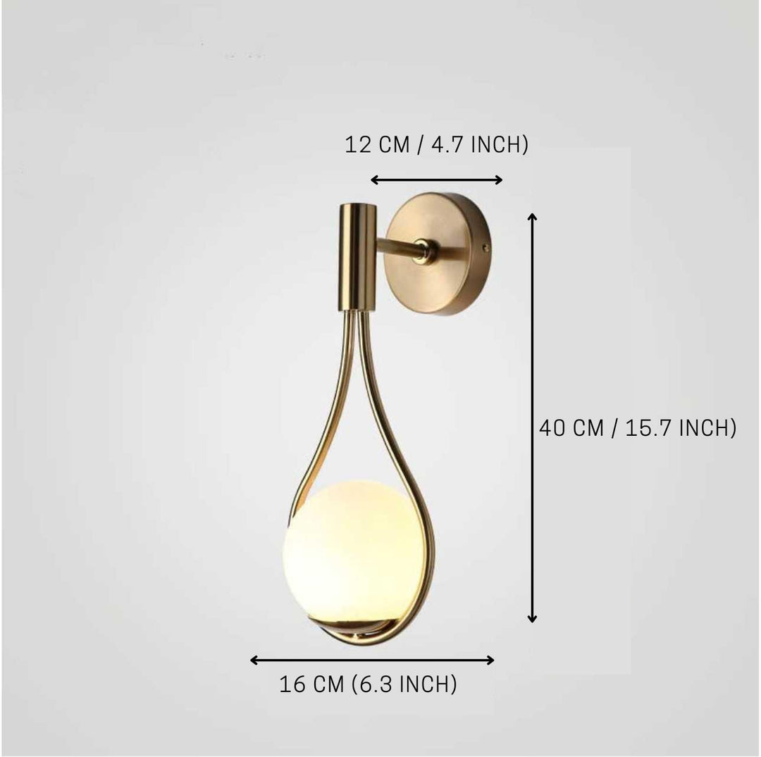 Teardrop Wall Light with Opal Globe | Black, Gold or Silver