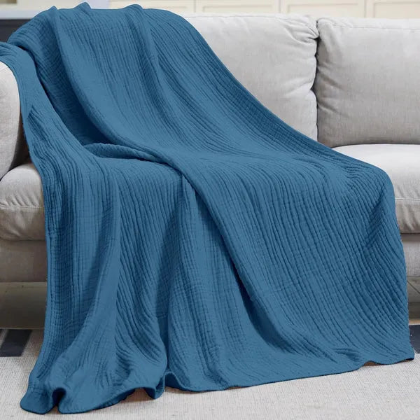 Cotton Muslin Throw | Crinkle Gauze, Six Colours