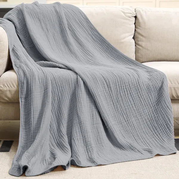 Cotton Muslin Throw | Crinkle Gauze, Six Colours