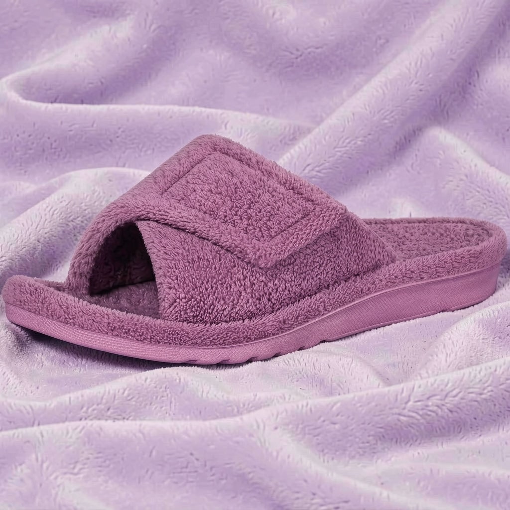 Terry open-toe slippers with adjustable strap