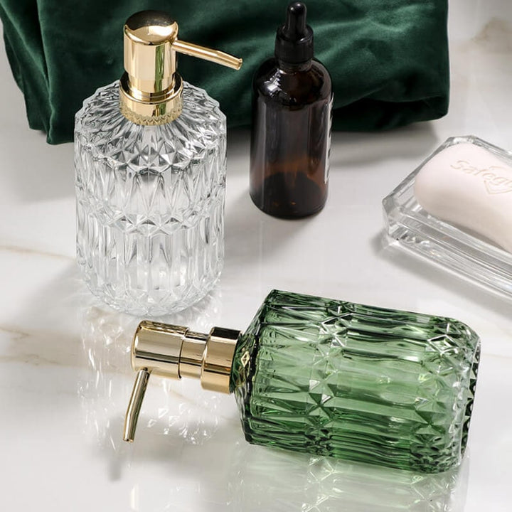 Textured Glass Soap Dispenser with Gold Pump