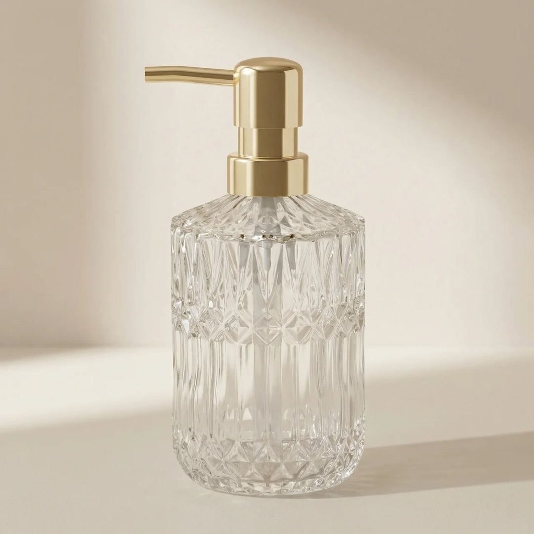 Textured Glass Soap Dispenser with Gold Pump