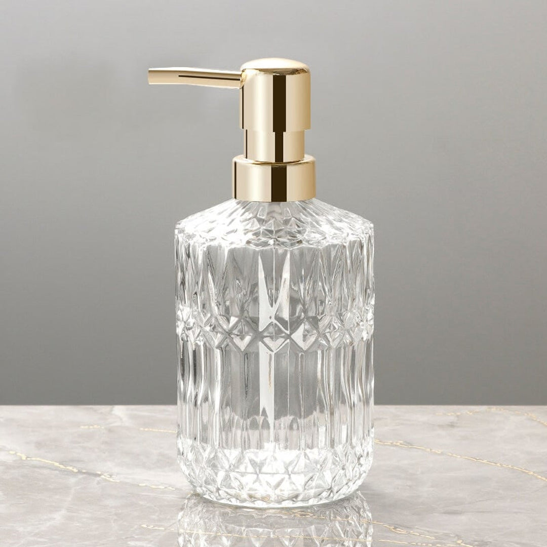 Textured Glass Soap Dispenser with Gold Pump