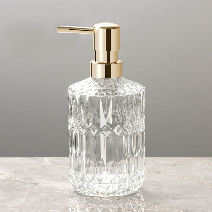 Textured Glass Soap Dispenser with Gold Pump