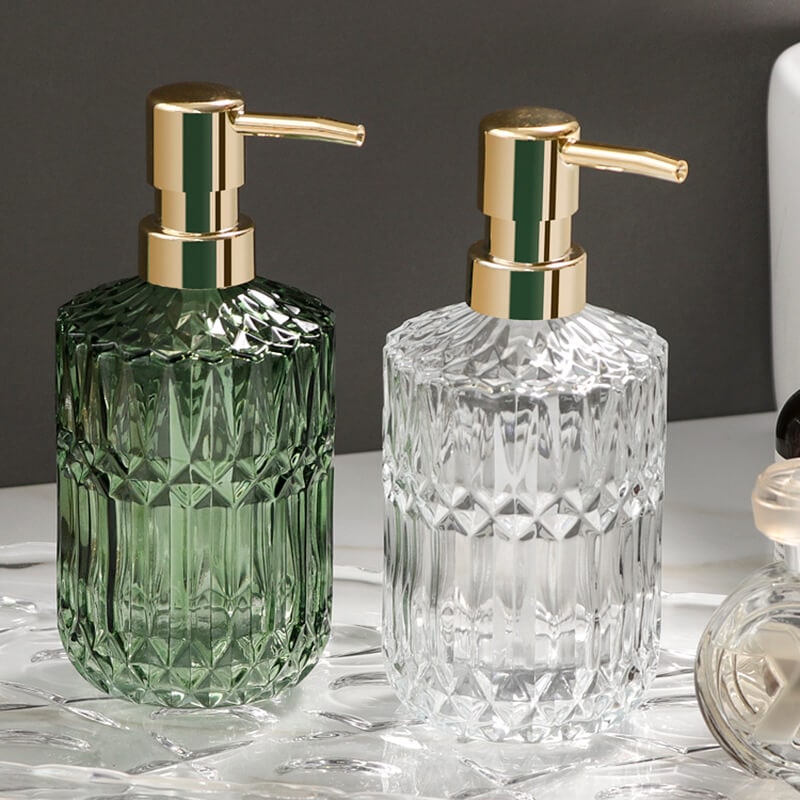 Textured Glass Soap Dispenser with Gold Pump