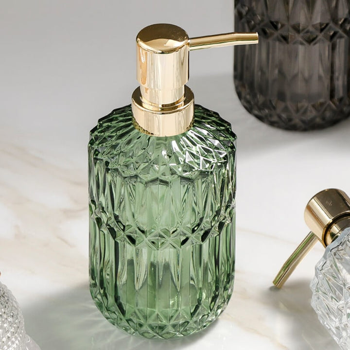 Textured Glass Soap Dispenser with Gold Pump